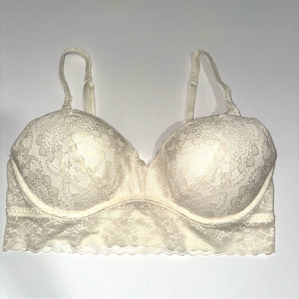 PINK Floral White Lace Bra